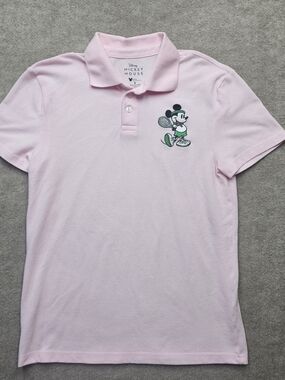 Disney Mickey Mouse Tennis Polo Shirt Small Pastel Pink Embroidered Golf Casual